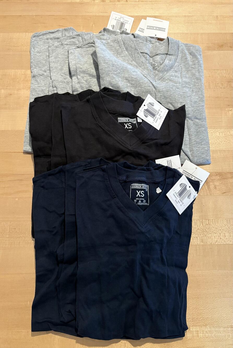 Andrew Scott Shirt Boys XS Gray Black Blue 10 Pack V Neck Undershirts Underwear